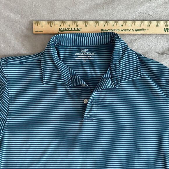 Vineyard Vines Performance Golf Polo Shirt Mens XL Blue Teal Stripe Whale - Picture 6 of 10